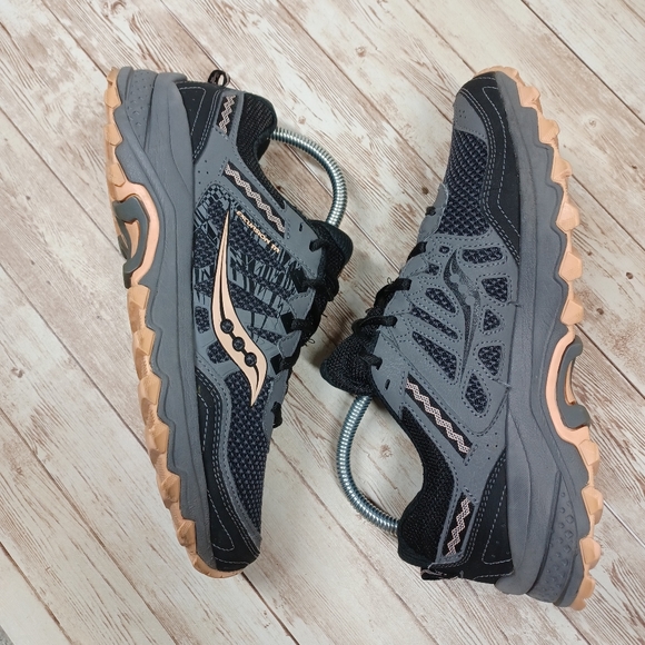 Saucony Excursion Trail Running Shoes Grey Black Peach Run Anywhere Grid Size 8 - Picture 7 of 16